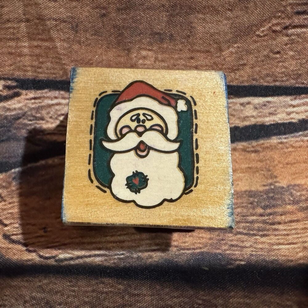 Vintage 1998 Santa Claus Rubber Stamp Christmas Father Christmas Wood Mounted
